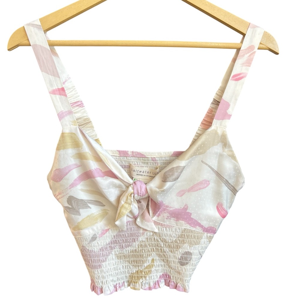 Saltwater LUXE Pink and Cream Tie-Front Top